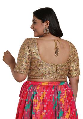 Salwar Studio Women's Gold Multi Net Readymade Saree Blouse 2