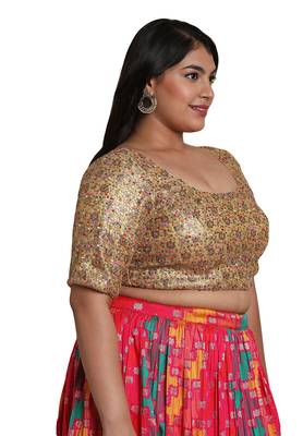 Salwar Studio Women's Gold Multi Net Readymade Saree Blouse 4