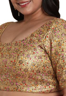 Salwar Studio Women's Gold Multi Net Readymade Saree Blouse 5