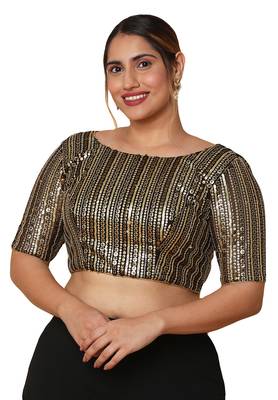 Salwar Studio Women's Black Net Readymade Saree Blouse 1
