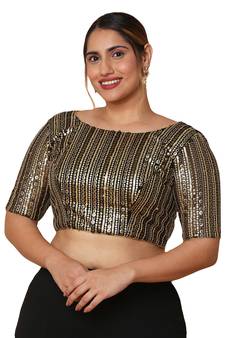 Salwar Studio Women's Black Net Readymade Saree Blouse