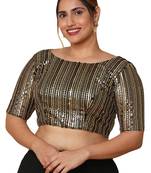 Salwar Studio Women's Black Net Readymade Saree Blouse
