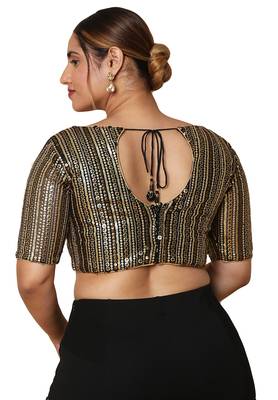 Salwar Studio Women's Black Net Readymade Saree Blouse 2