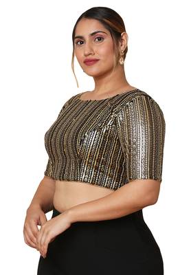 Salwar Studio Women's Black Net Readymade Saree Blouse 3