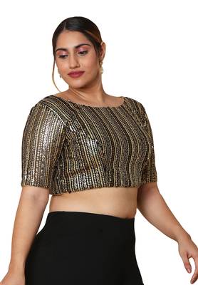 Salwar Studio Women's Black Net Readymade Saree Blouse 4