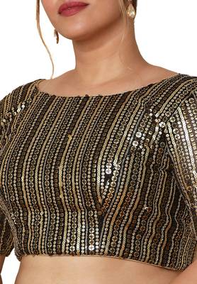 Salwar Studio Women's Black Net Readymade Saree Blouse 5