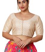 Salwar Studio Women's Off White Silk Blend Readymade Saree Blouse