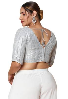 Salwar Studio Women's Silver Silk Blend Readymade Saree Blouse 2