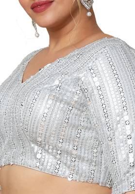 Salwar Studio Women's Silver Silk Blend Readymade Saree Blouse 5