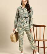 Trendy Pattern Top Bottom Set In Green Colour For Summer Looks