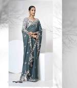Glamorous Olive Organza c Partywear Saree