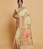 y Designer Woven Silk Blend Saree In Beige With Floral Texture