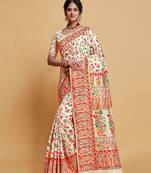 Classically Ethnic Thread Woven Silk Blend Saree In Off White 