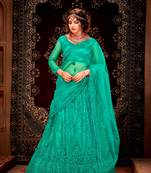 Teal Green Net Embroidered Semi Stitched Lehenga