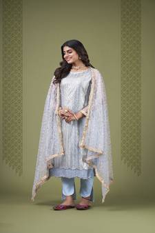 Sky Blue Colour Girlish Salwaar Kameez In Net Fabric