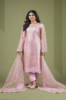 Onion Pink Colour Girlish Salwaar Kameez In Net Fabric