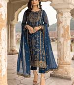 Blue Colour Embroidered Georgette Fabric Semi Stiched Festive Salwaar Kameez