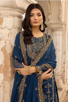 Blue Colour Embroidered Georgette Fabric Semi Stiched Festive Salwaar Kameez