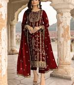 Maroon Colour Embroidered Georgette Fabric Semi Stiched Festive Salwaar Kameez