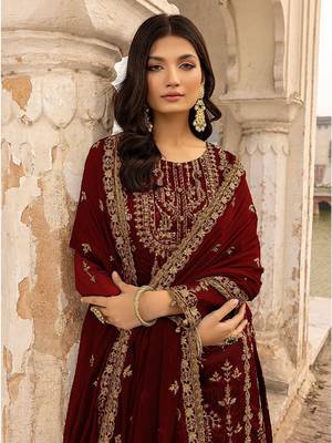 Maroon Colour Embroidered Georgette Fabric Semi Stiched Festive Salwaar Kameez 2