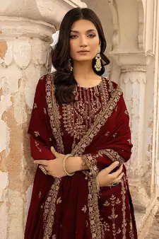 Maroon Colour Embroidered Georgette Fabric Semi Stiched Festive Salwaar Kameez