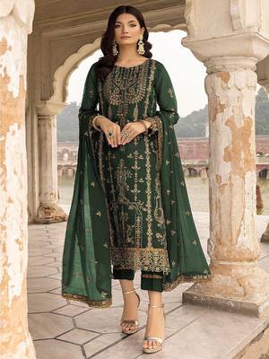 Green Colour Embroidered Georgette Fabric Semi Stiched Festive Salwaar Kameez 1