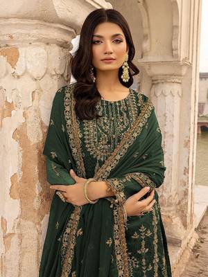 Green Colour Embroidered Georgette Fabric Semi Stiched Festive Salwaar Kameez 2