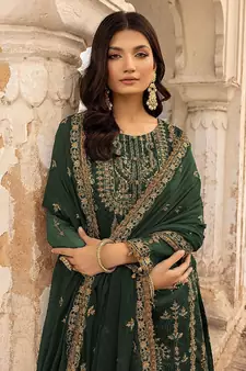 Green Colour Embroidered Georgette Fabric Semi Stiched Festive Salwaar Kameez