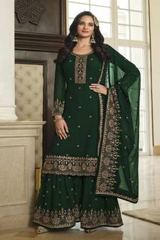 Beautiful Green Colour Palazzo Dress With Classy Looks In Georgette Fabric