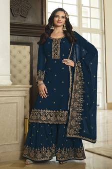 Beautiful Blue Colour Palazzo Dress With Classy Looks In Georgette Fabric