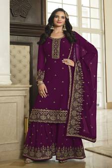 Beautiful Purple Colour Palazzo Dress With Classy Looks In Georgette Fabric