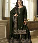 Beautiful Mahendi Colour Palazzo Dress With Classy Looks In Georgette Fabric