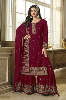 Beautiful Maroon Colour Palazzo Dress With Classy Looks In Georgette Fabric