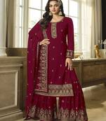 Beautiful Maroon Colour Palazzo Dress With Classy Looks In Georgette Fabric