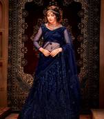 Purple embroidered net semi stitched lehenga