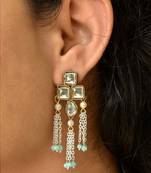 Silver Color Drop Chain & Kundan Earrings