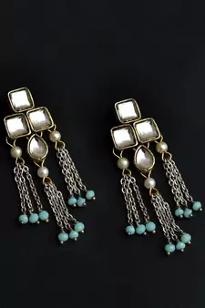 Silver Color Drop Chain & Kundan Earrings