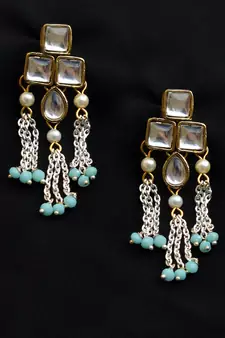 Silver Color Drop Chain & Kundan Earrings