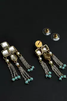 Silver Color Drop Chain & Kundan Earrings