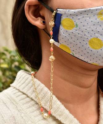 Pretty Peach With Golden Mesh Mask Chain  1