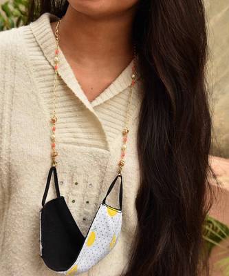 Pretty Peach With Golden Mesh Mask Chain  2