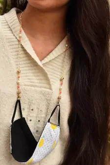 Pretty Peach With Golden Mesh Mask Chain 