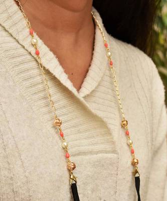 Pretty Peach With Golden Mesh Mask Chain  3