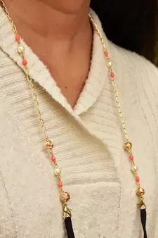 Pretty Peach With Golden Mesh Mask Chain 