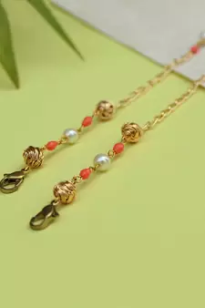 Pretty Peach With Golden Mesh Mask Chain 