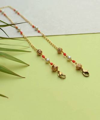 Pretty Peach With Golden Mesh Mask Chain  5