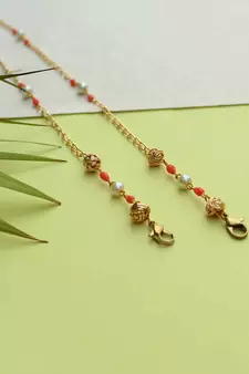 Pretty Peach With Golden Mesh Mask Chain 