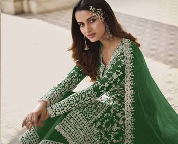Green Color Net Fabric Salwar Suit In Net Fabric With Embroidery As 2