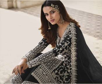 Black Color Net Fabric Salwar Suit In Net Fabric With Embroidery As 2