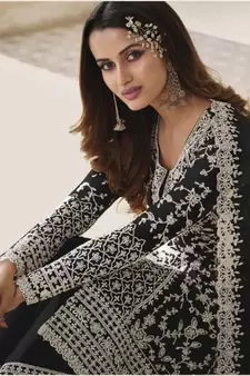 Black Color Net Fabric Salwar Suit In Net Fabric With Embroidery As